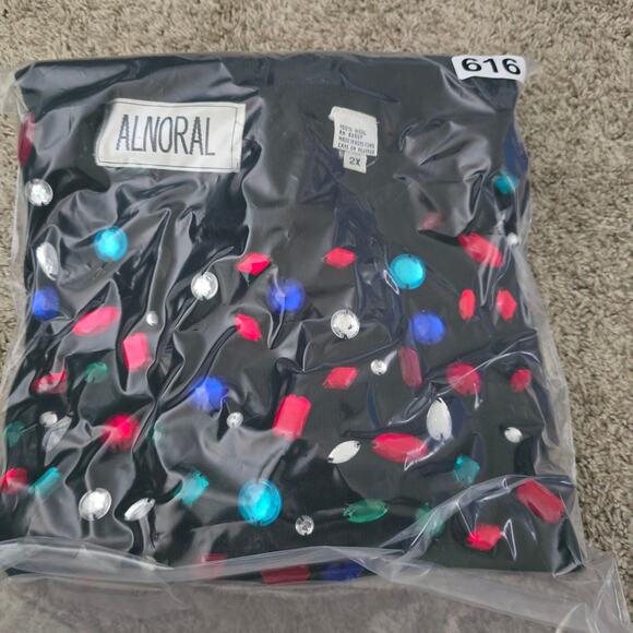 ALNORAL Plus 2X Wool Gemstone Embellished Sweater Black Whimsigoth Holiday Glam - Picture 11 of 11